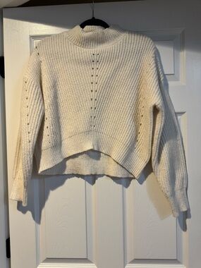 Cropped Cream Knit Mock Neck Sweater